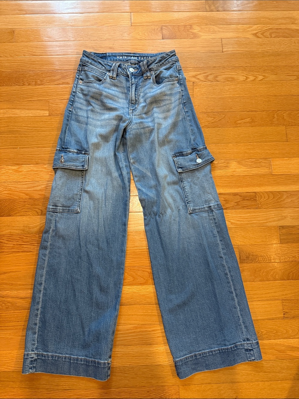 American Eagle Light Blue Stretch Denim Jeans with Logo Waistband